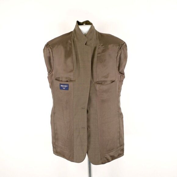 Brooks Brothers 346 Wool Green Glen Plaid W/ Brown Windowpane Blazer 40R 2 Butto - Picture 10 of 12